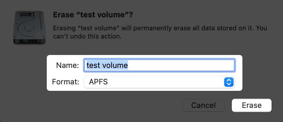 Final step to erase APFS Volume on a MacBook