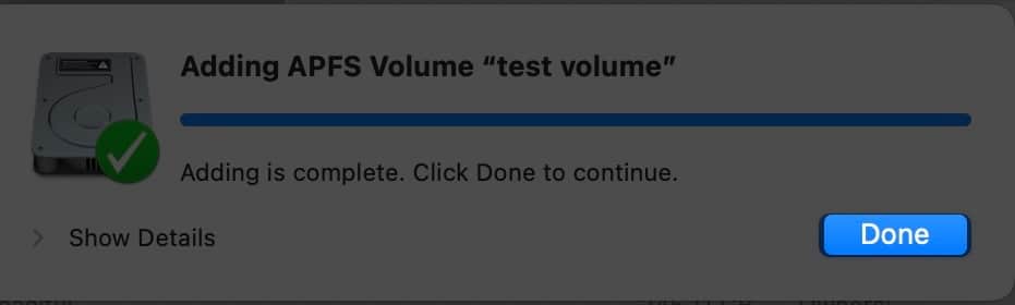 last step Finish Adding APFS Volume on a Mac