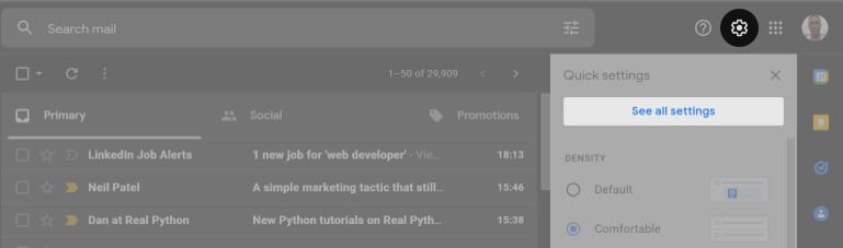 Go to See all settings from Gmail Settings