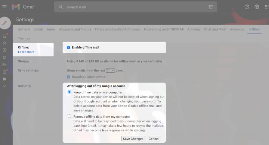 How to enable offline mode for Gmail on Mac