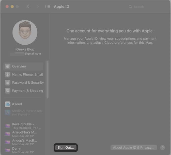 Log out and Log in to your account on Mac