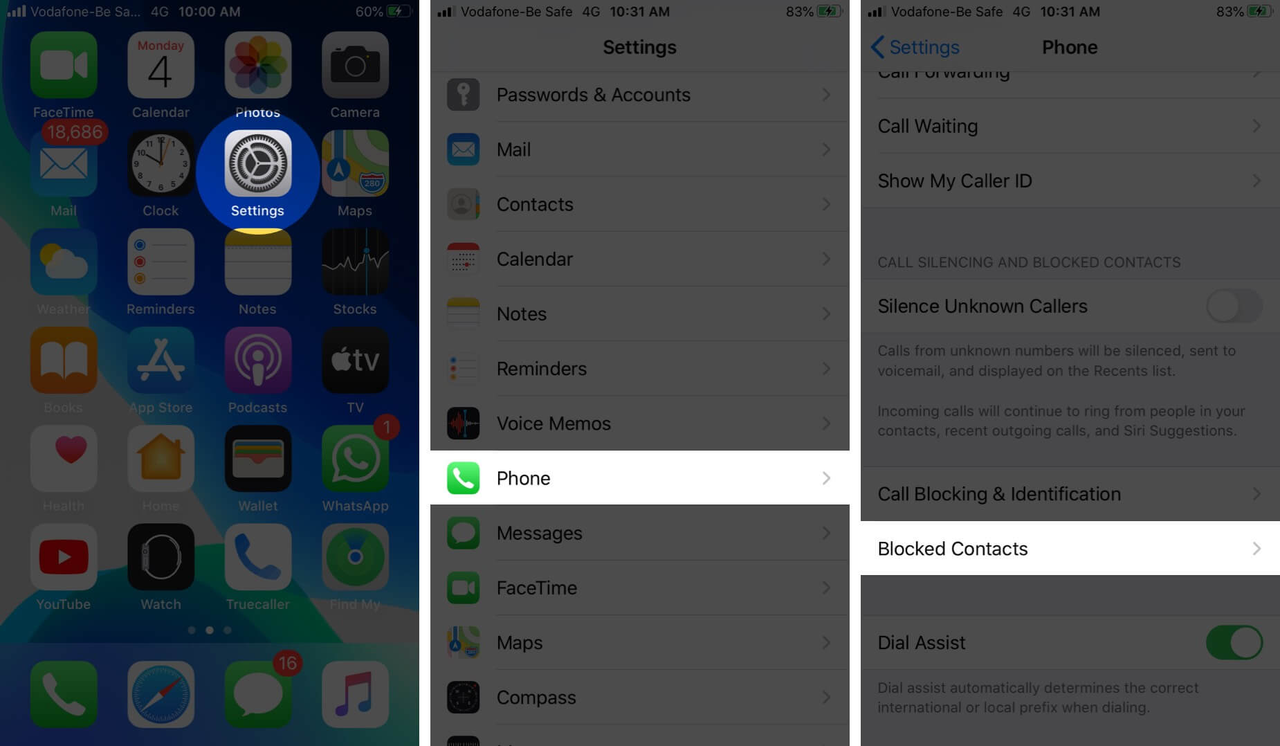 Open Settings Tap on Phone and Then Tap on Blocked Contacts