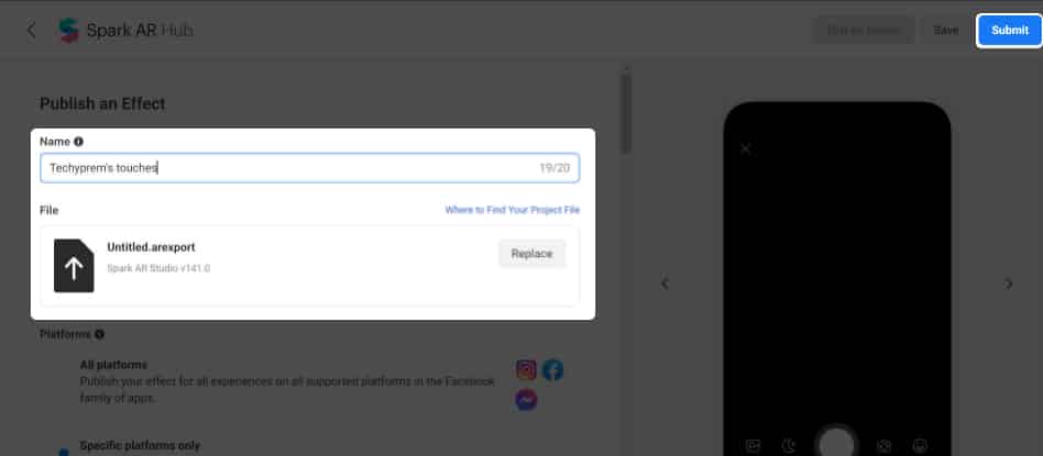Publish your AR effects to Spark AR Hub