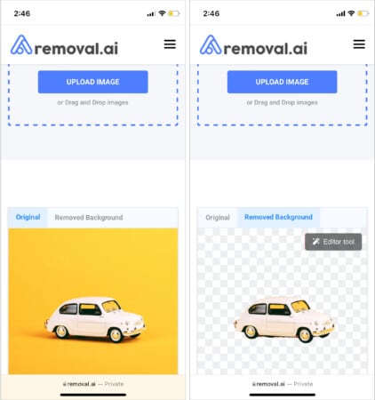 Removal.ai background removal website