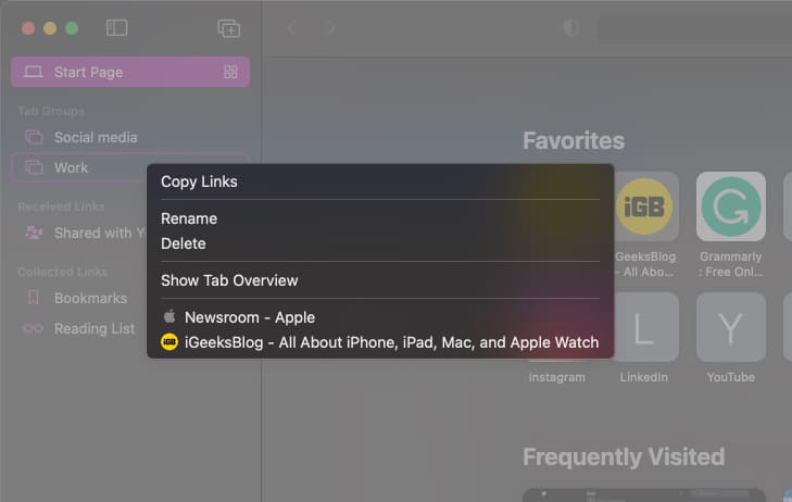 Rename or delete Tabs Group in Safari on iMac