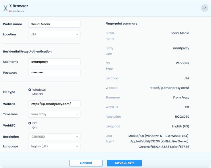 X Browser multi profile anti detection management tool in Smartproxy