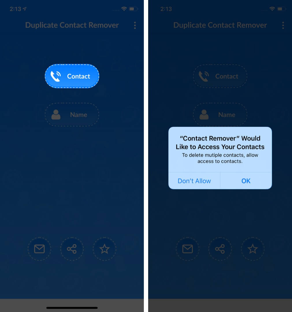 allow duplicate contact remover to access contacts of your iphone