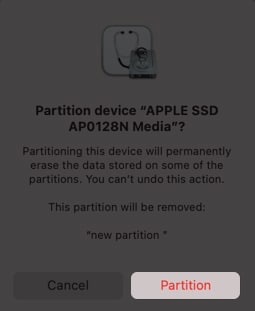 click partition to delete a storage