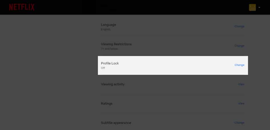 click the change button of profile lock in netflix