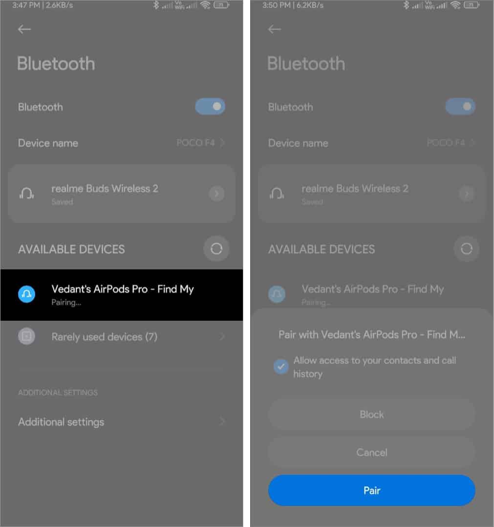 Steps showing how to pair AirPods with an Android phone