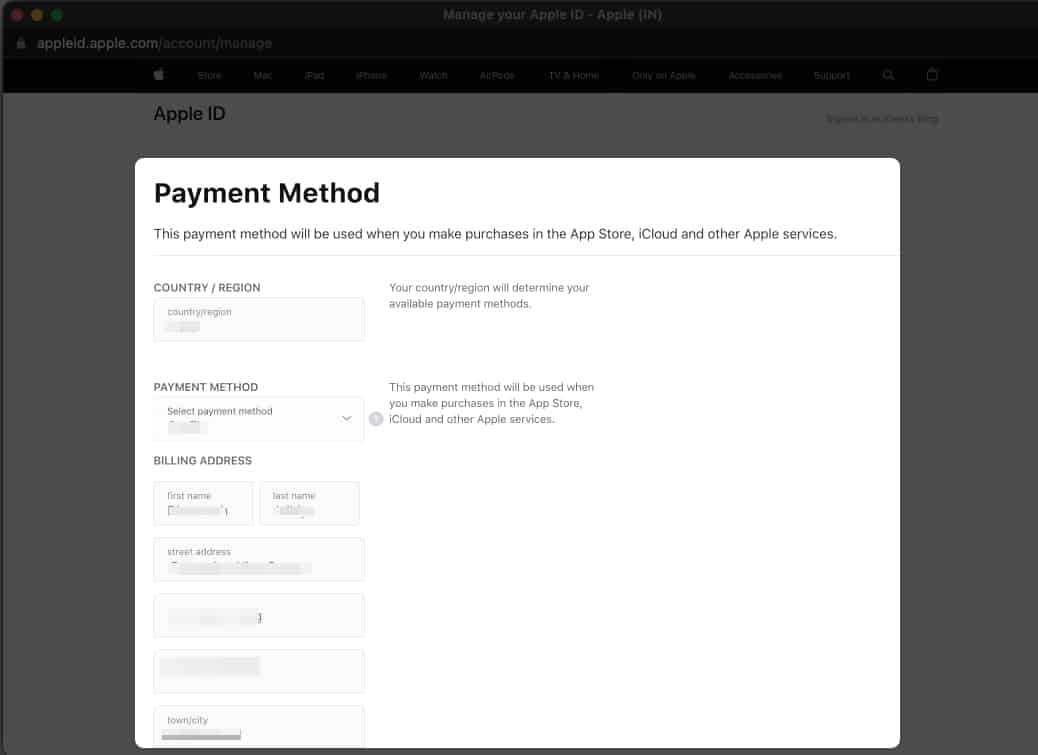 fill in the Payment Methods and Shipping Details on Mac