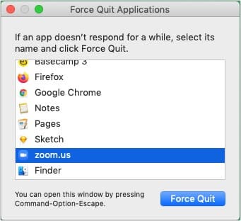 Force Quit Zoom app