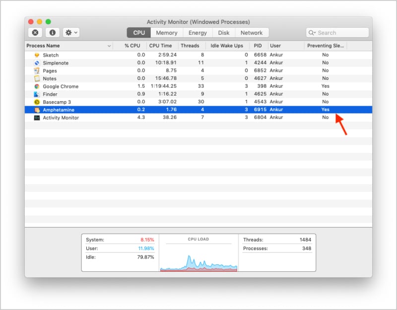 See which Mac apps are preventing it from sleeping in Activity Monitor