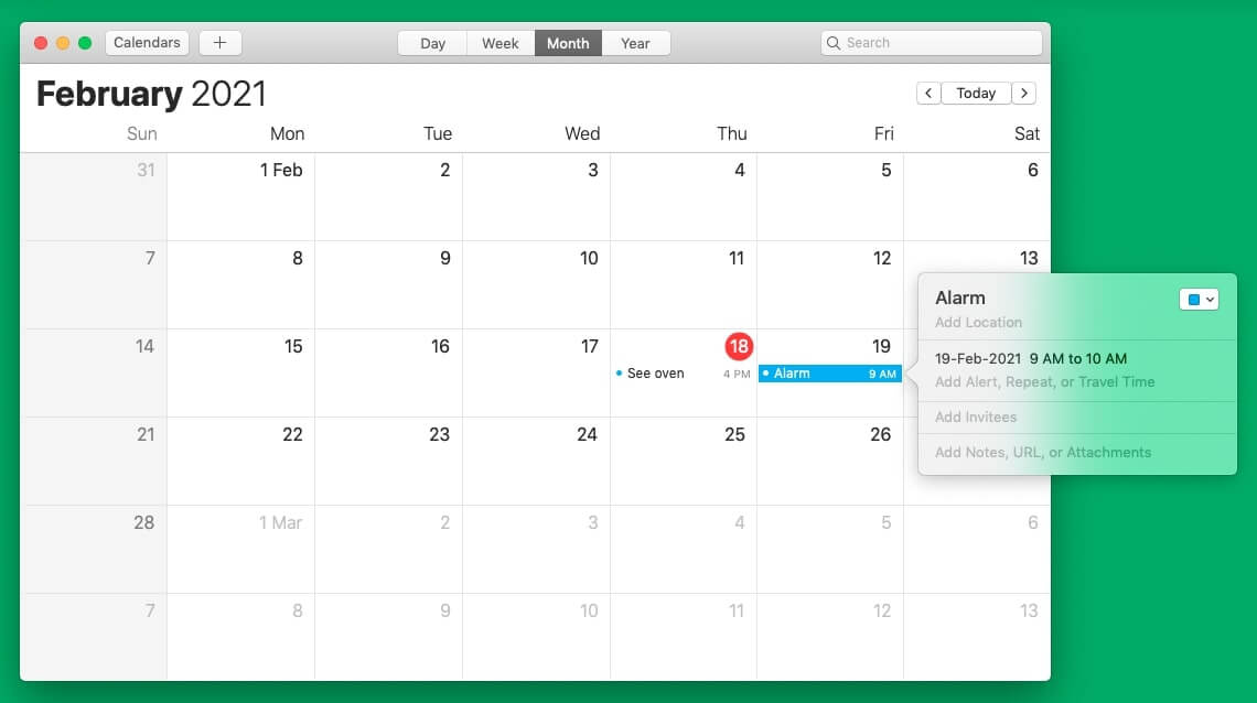 Set alarm on mac using calendar app