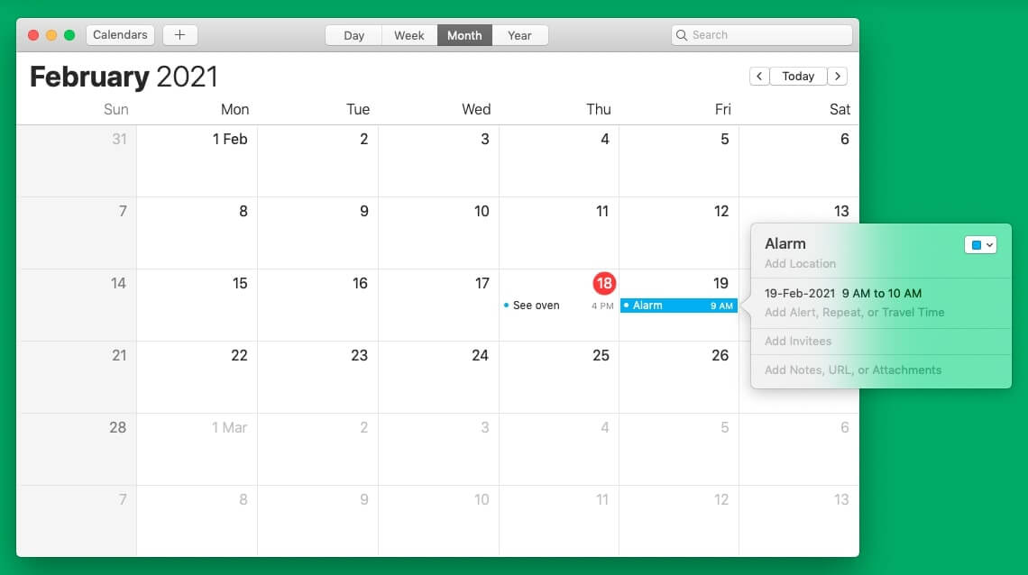 Set alarm on Mac using Calendar app