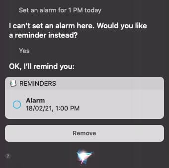 Set an alarm on Mac using Siri