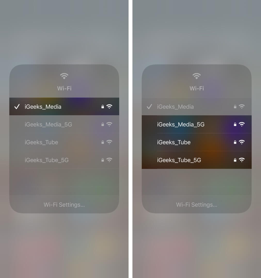 Tap on WiFi to Change WiFi Network from Control Center on iPhone
