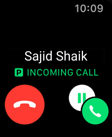 Apple Watch showing incoming call from a connected iPhone