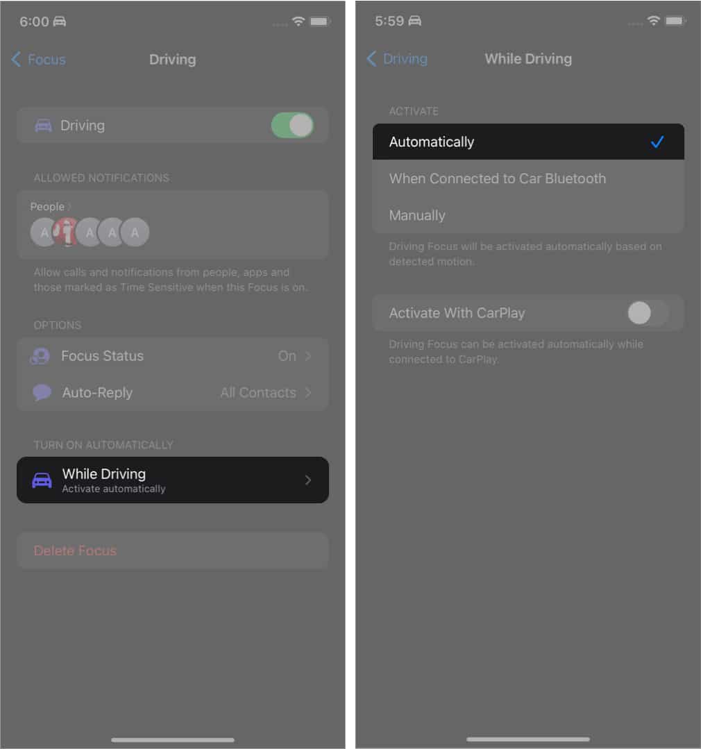 Automate the Driving Focus mode on iPhone