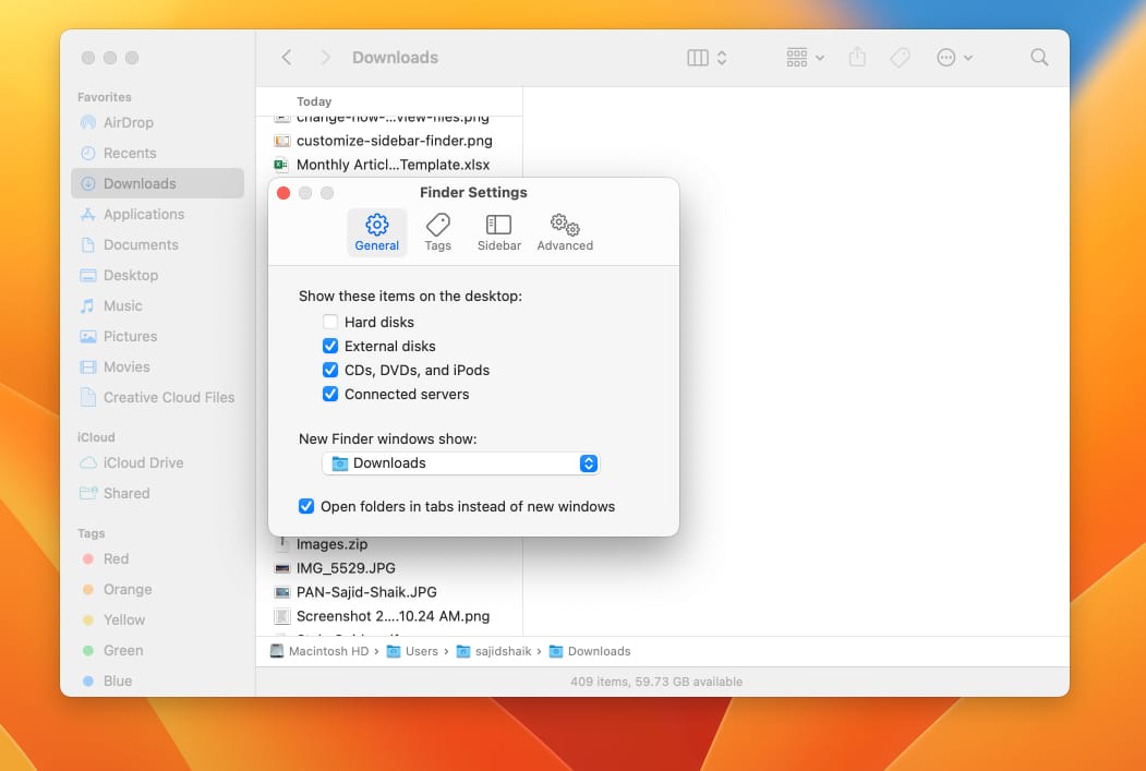Change the default Finder window on Mac