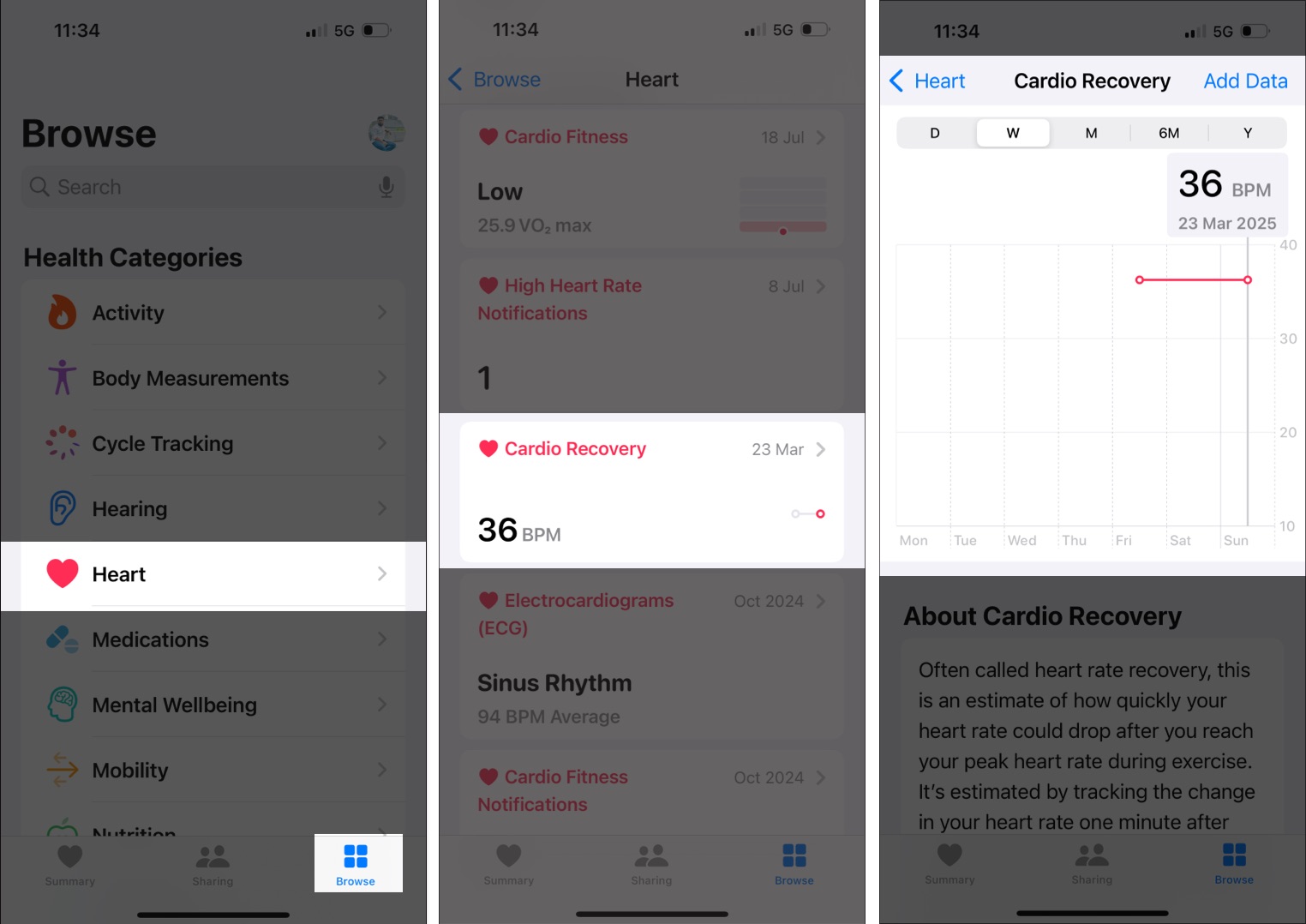 Check cardio recovery on iphone