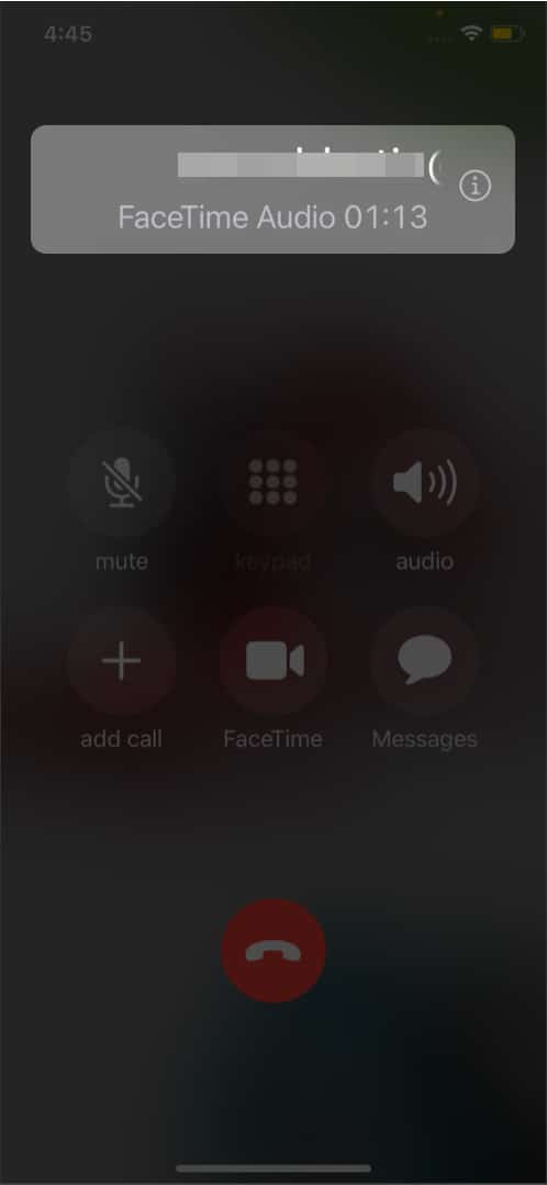 Ellenőrizze a FaceTime-hívás időtartamát egy folyamatban lévő hívásból