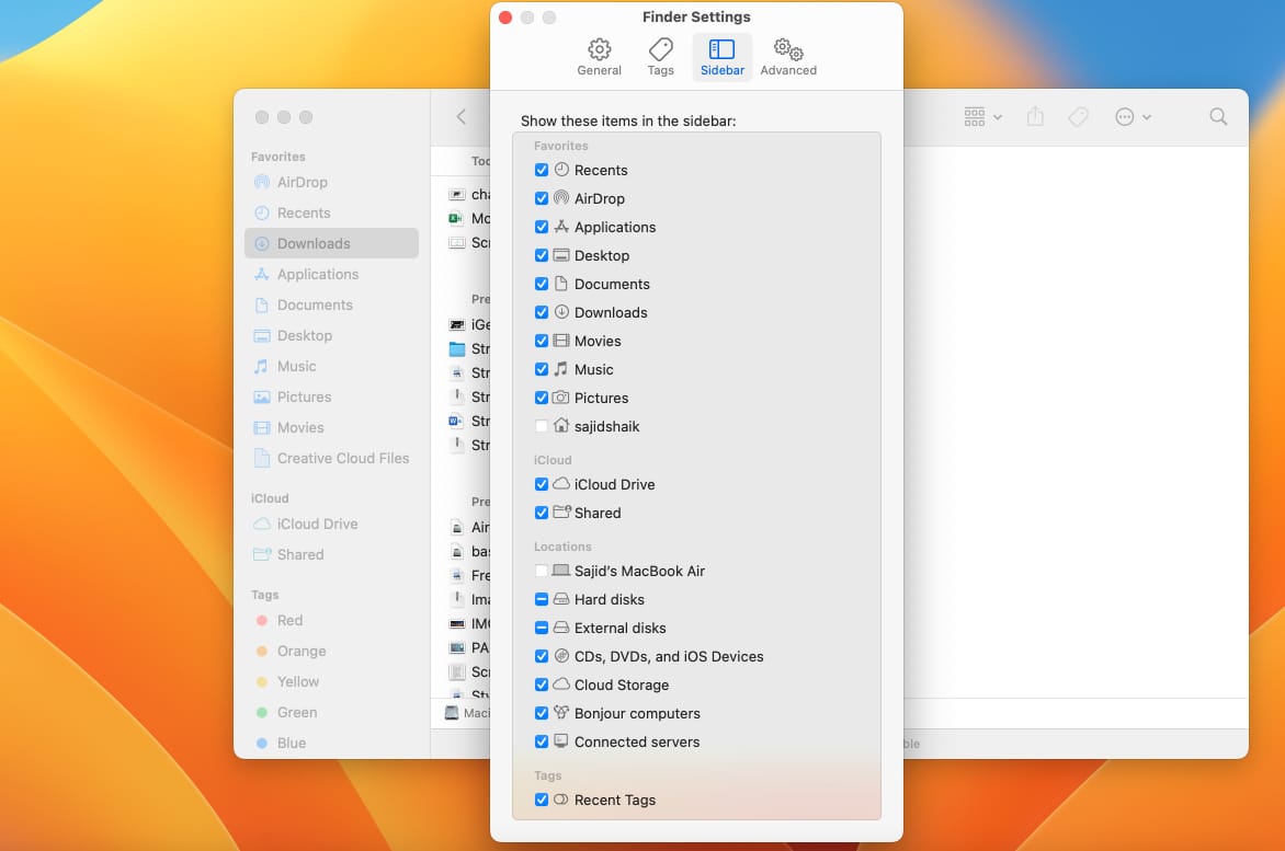 Customize the sidebar in Finder on Mac
