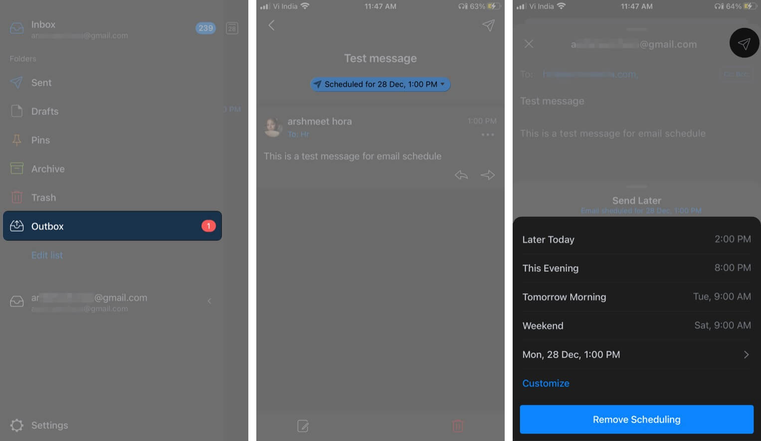 Delete or reschedule the email on iPhone and iPad via Spark app