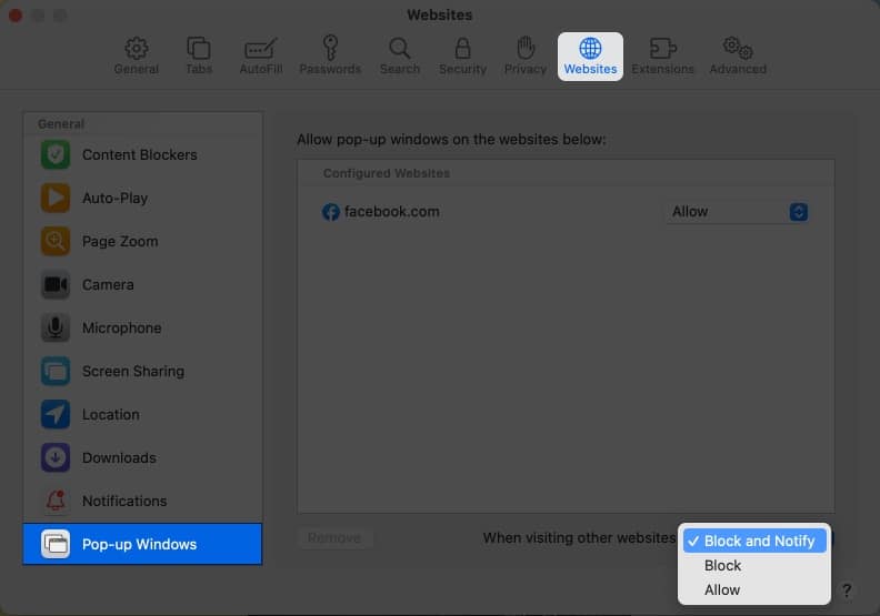 Disabling pop-ups on Mac for all sites