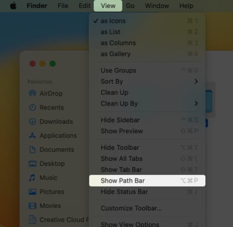 Enable Show Path Bar from Mac Menu