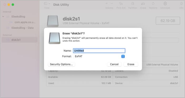 Erase your SD card from Disk Utility app on mac