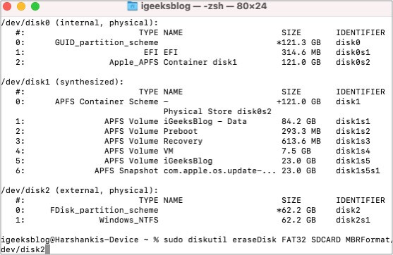 Format SD card using Mac Command Line