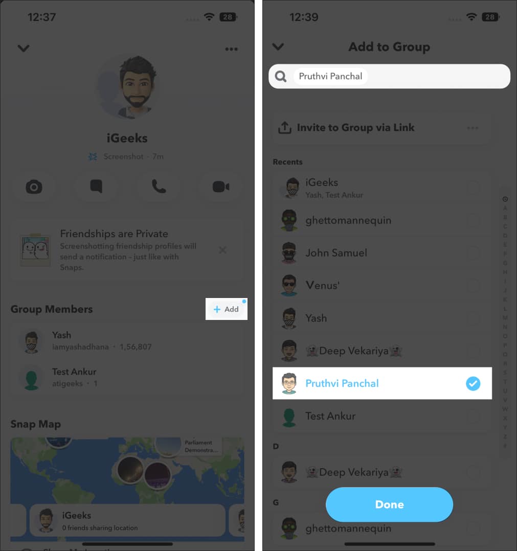 How to add members to a Snapchat group directly  