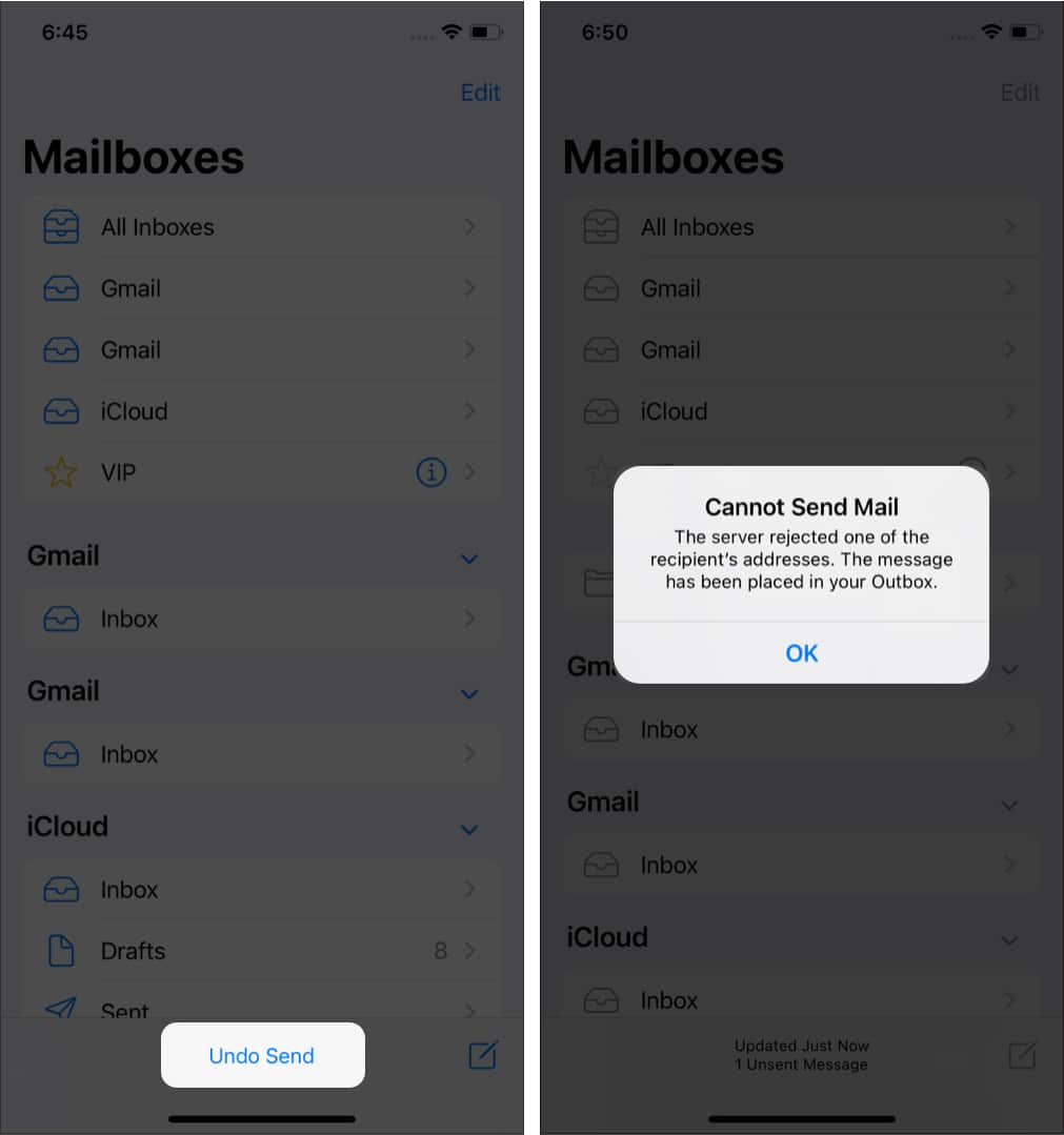 How to undo a sent email in Mail app on iPhone running iOS 16