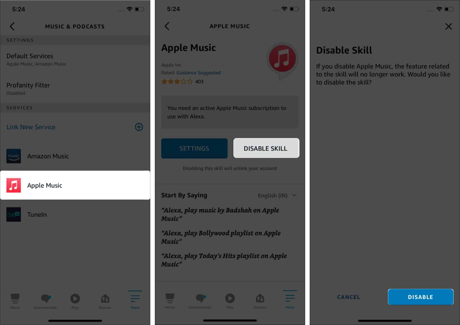 Cara menyahpaut Apple Music dan Alexa