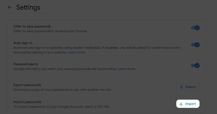 Importing passwords to Google Chrome using CSV file