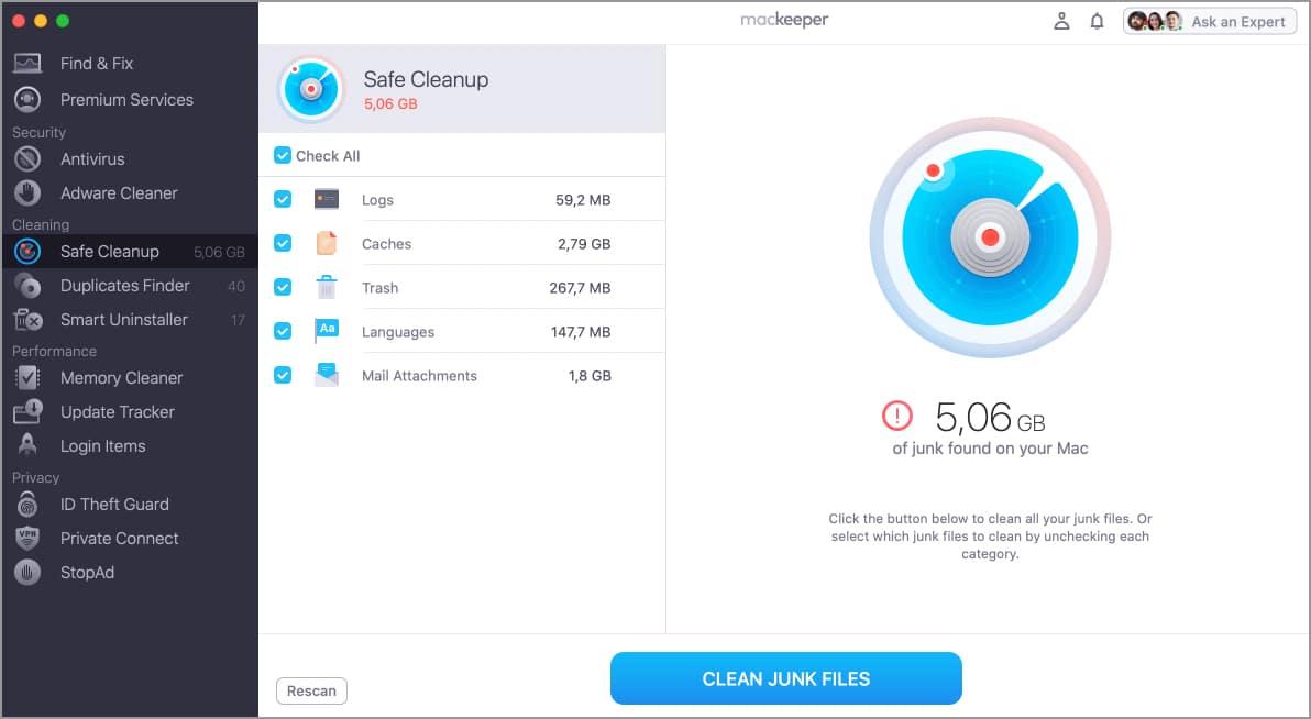 MacKeeper app to clean your Mac