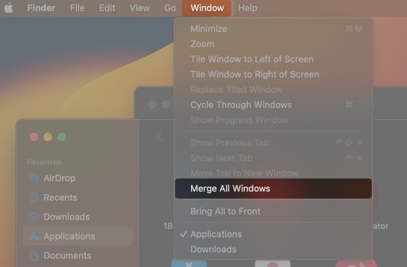 Merge all Finder windows on Mac
