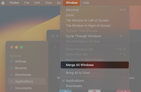 Gabungkan semua tetingkap Finder pada Mac