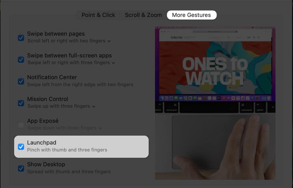 Adjusting more Gestures in Launchpad on a Mac