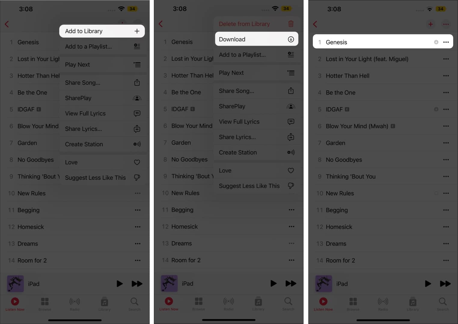 Muat turun muzik luar talian dalam Apple Music pada iPhone dan iPad