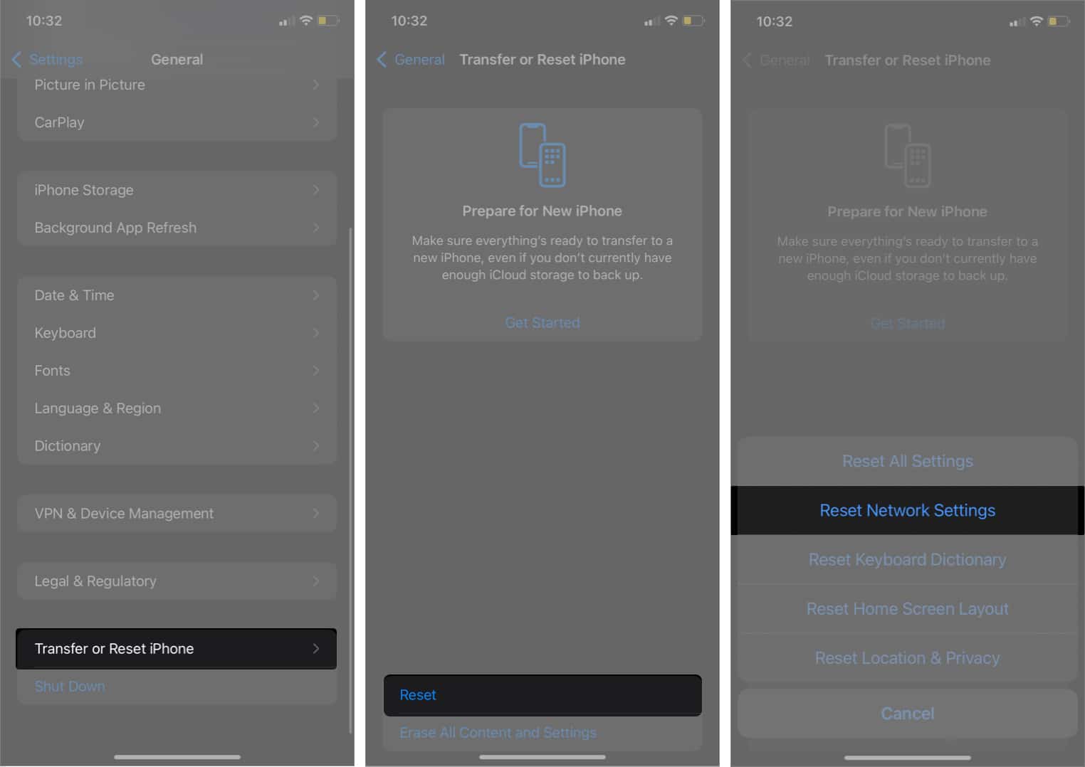 Reset network settings on iphone