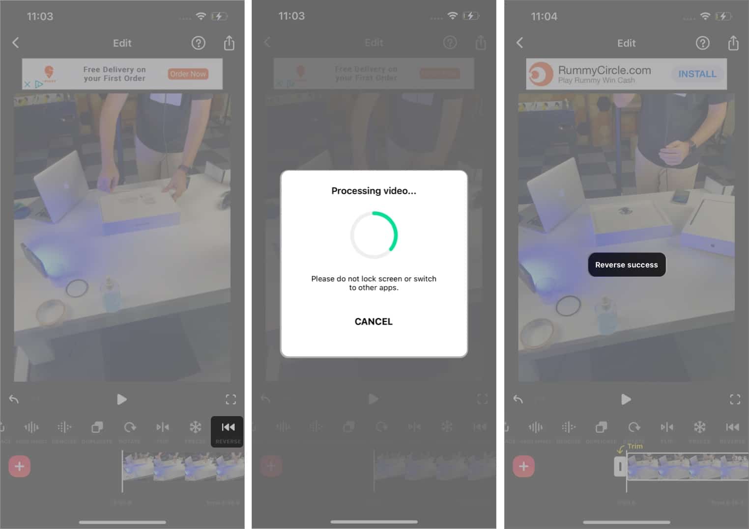Further steps to reverse a video in InShot App