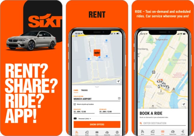 SIXT rental car app for iPhone