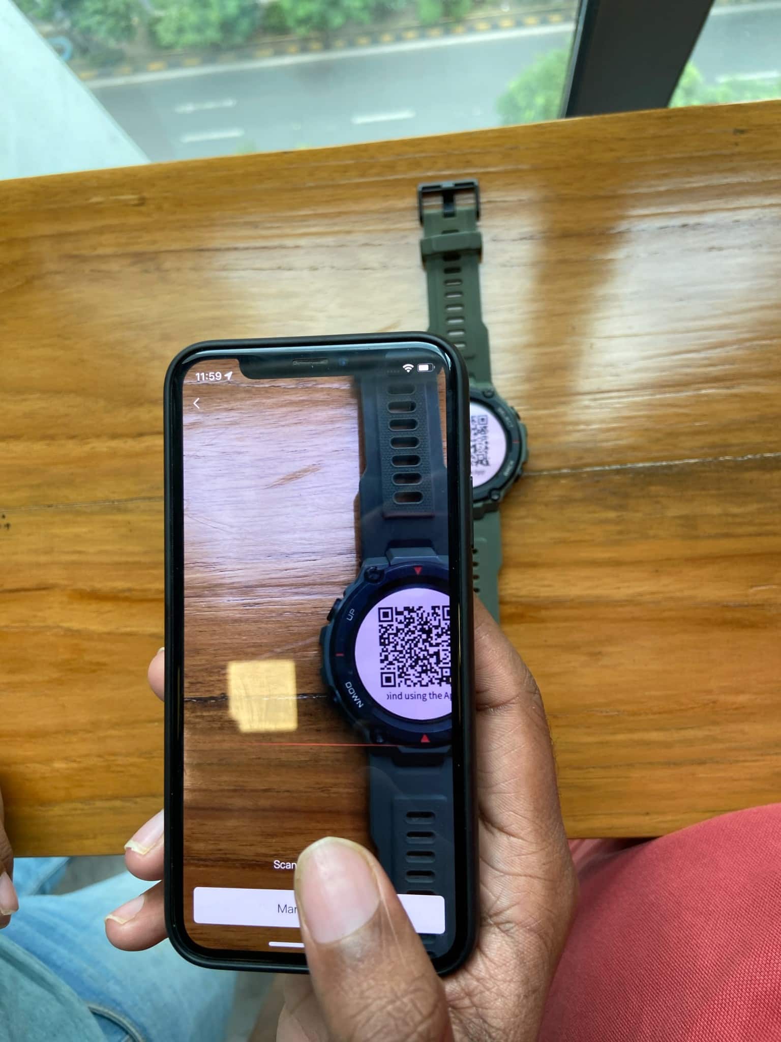 Scan the QR code displayed on the Amazfit watch