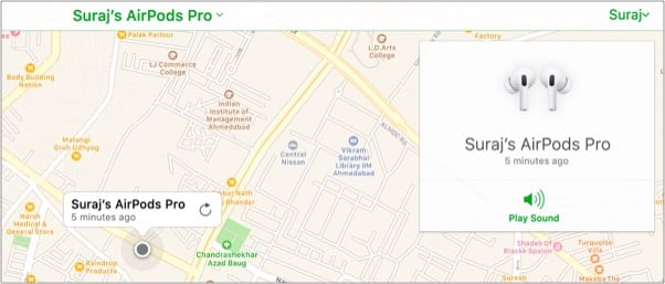 See AirPods location on the map or play a sound to locate it