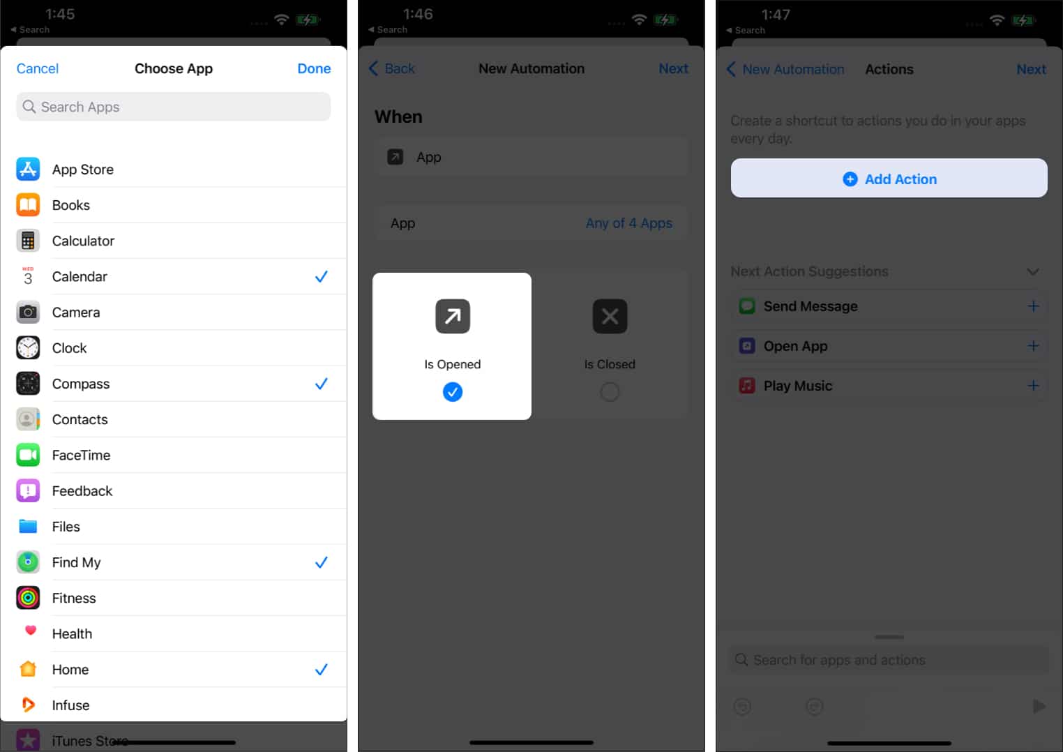 Select Add Action in the Shortcuts app on iPhone