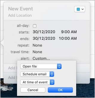 Select At time of event in Calendar app to schedule email