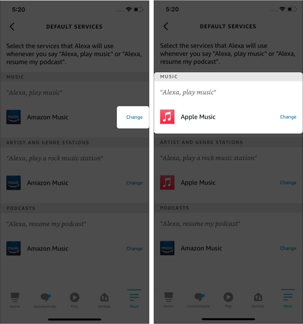 Set Apple Music as the default streaming service on Alexa speaker