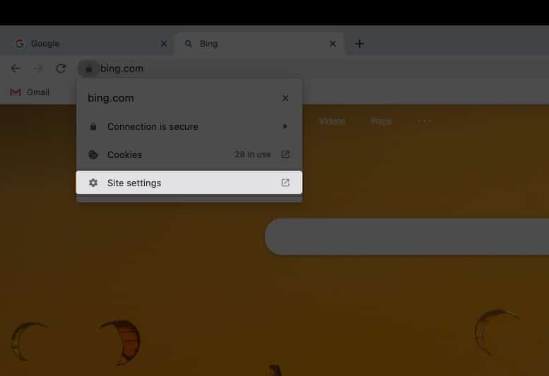 Site Settings in Chrome for individual sites